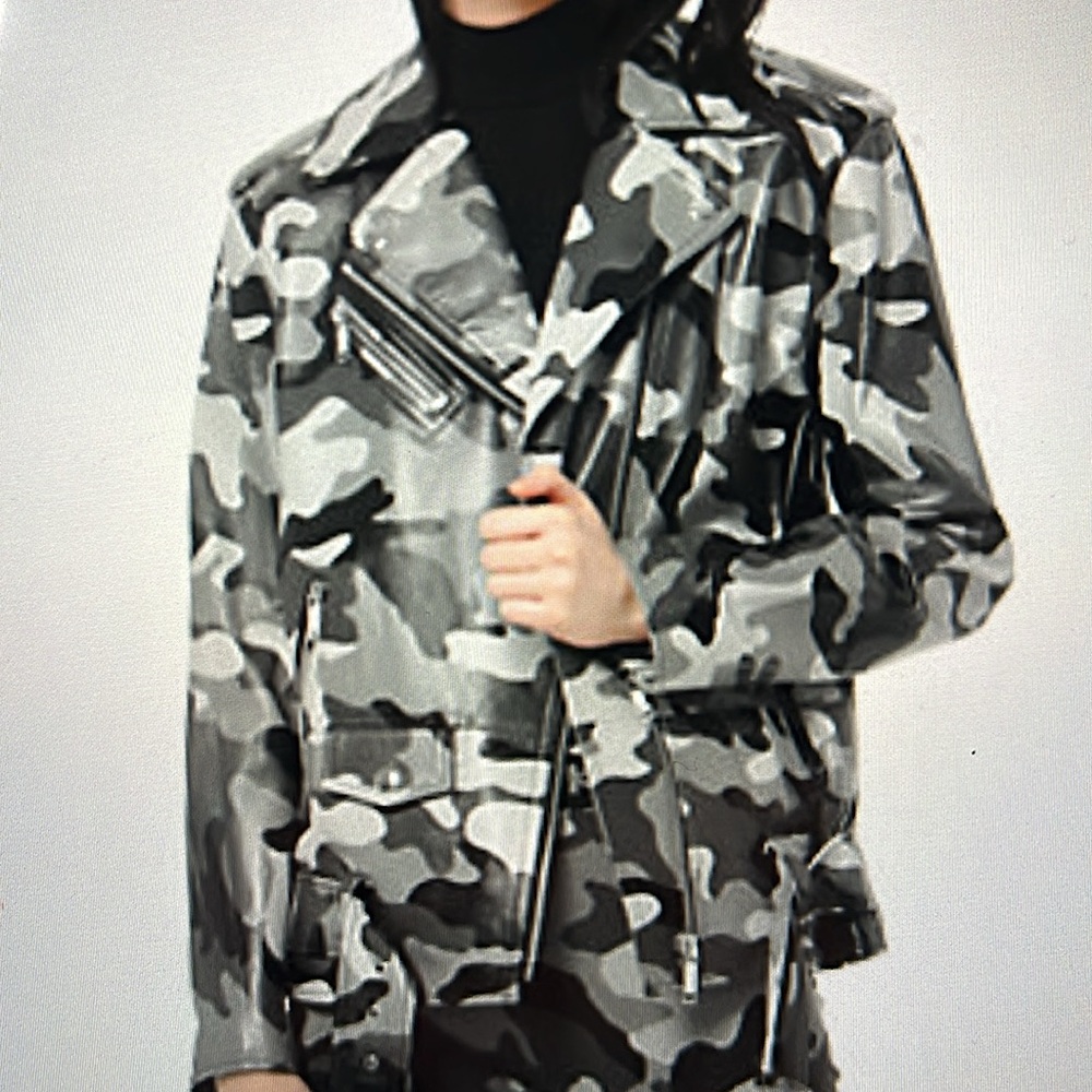 Kors Camouflage-print leather Moto jacket, gunmetal color